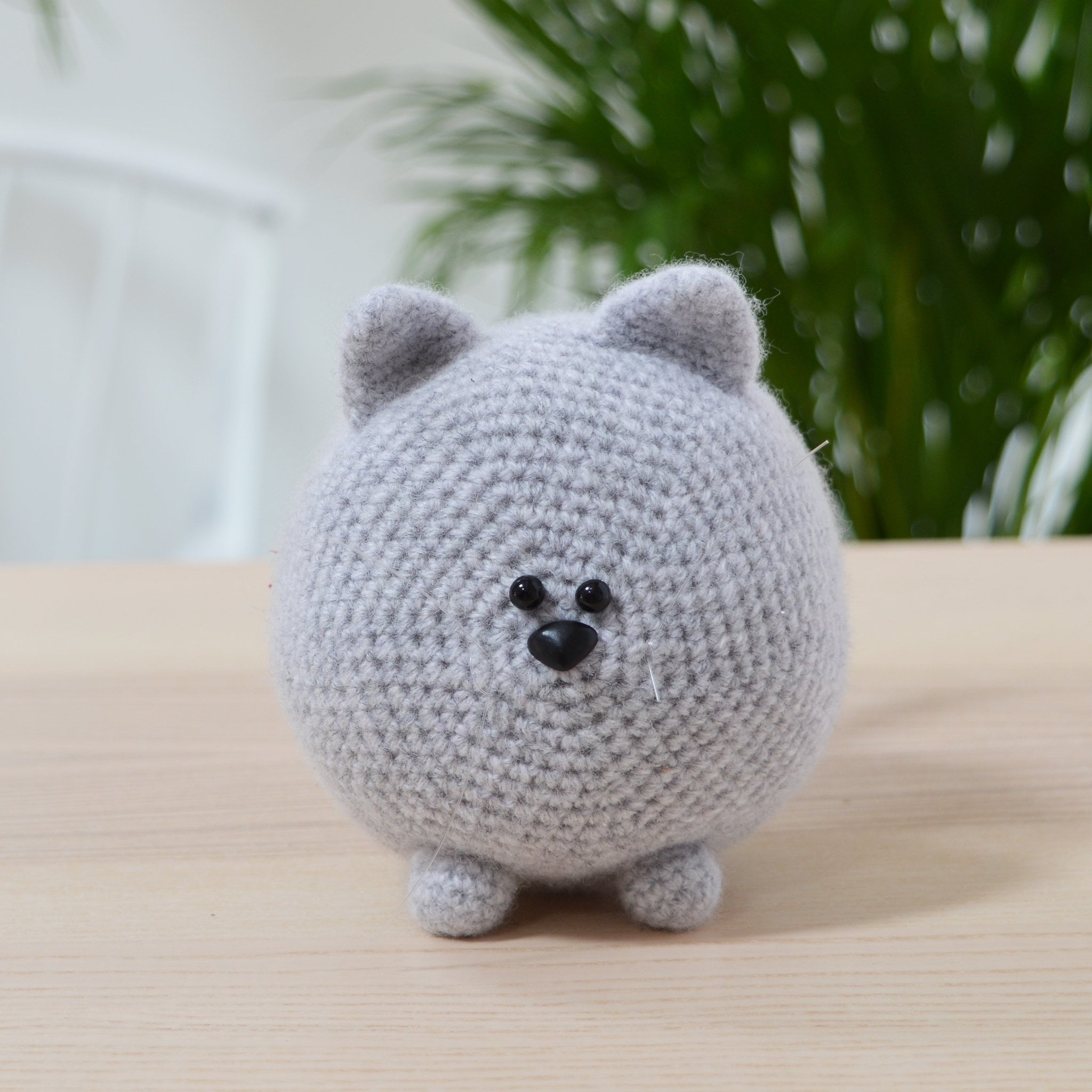 front view of the completed amigurumi cat from cat crochet kit
