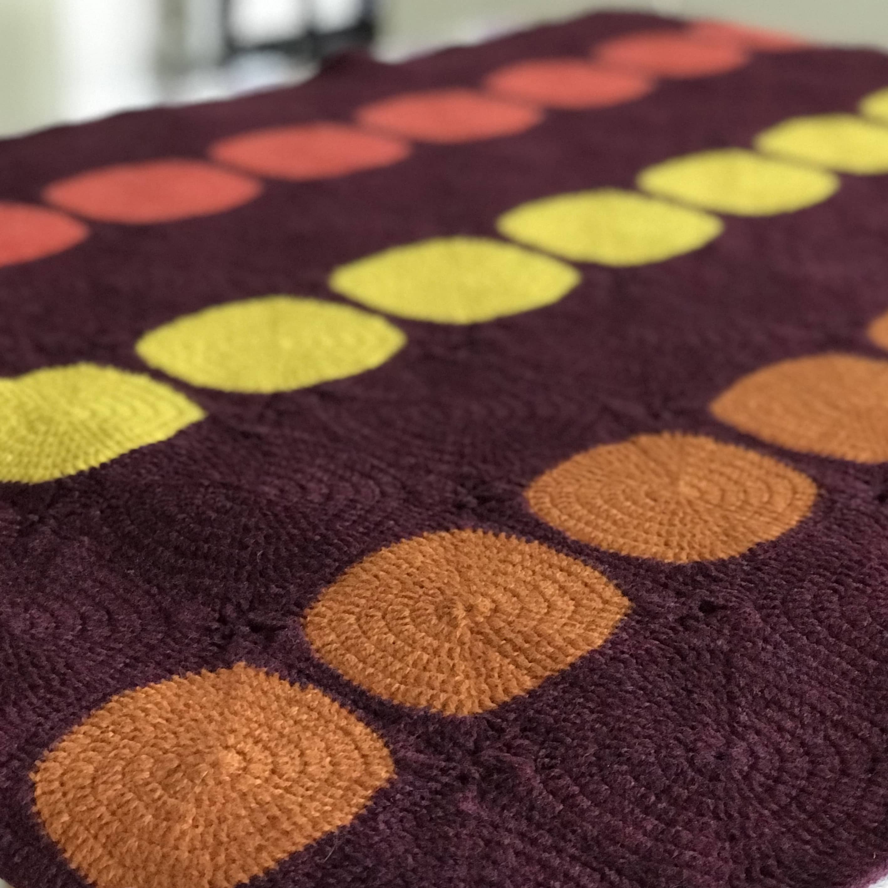 close up of retro mid century modern crochet blanket