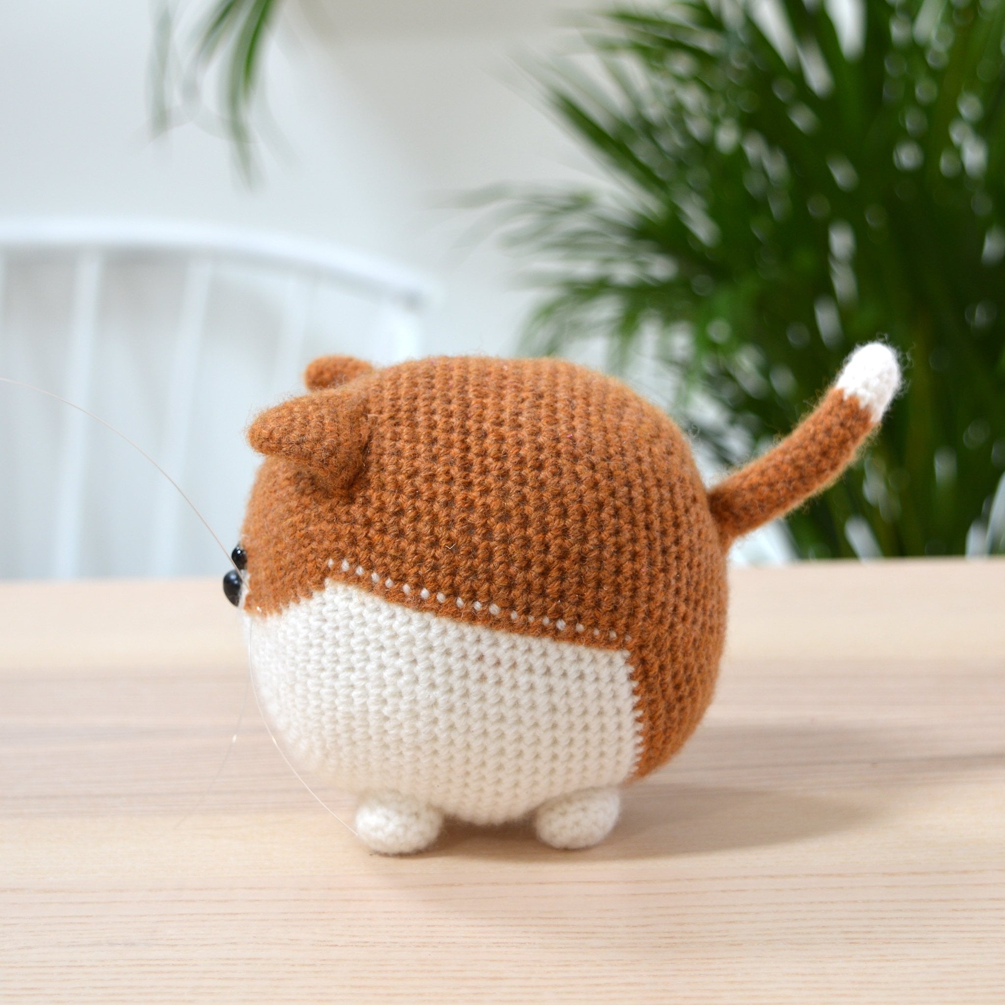 ginger and white cat crochet kit completed amigurumi cat side view