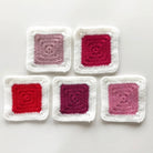 Pro Yarn Studio Five Colour Granny Square Crochet Blanket Kit. Red colour swatches