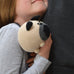 girl with pug crochet kit finished dog cuddling dad