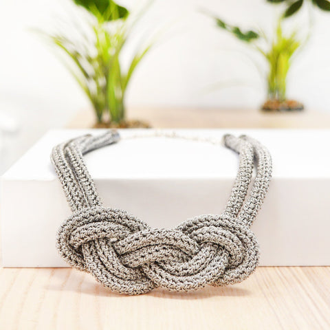 Real Silver Thread Knotted Crochet Necklace Kit